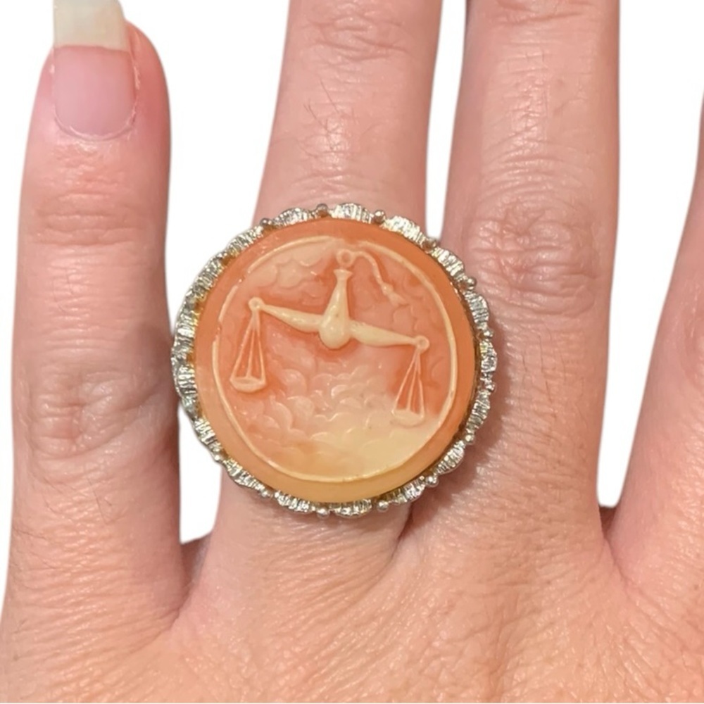 Vntg 70’s Orange Libra  Zodiac adjustable Ring